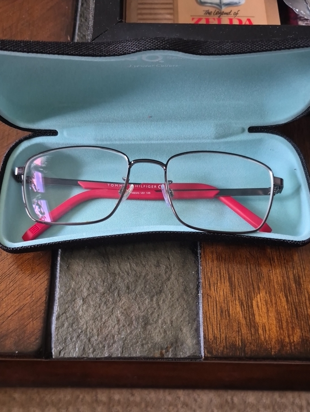 Tommy Hilfiger Men's Glasses — Silver Frame with Bright Red Temples Frames Only